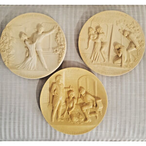 Vtg Alabaster Plates "La Scala Grand Opera Series" Hand carved Italy Set of 3
